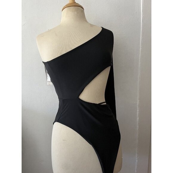 NWT NASTY GAL PART-TIME LOVER Black CUTOUT Off shoulder Long Sleeve Bodysuit 8 - Picture 1 of 16